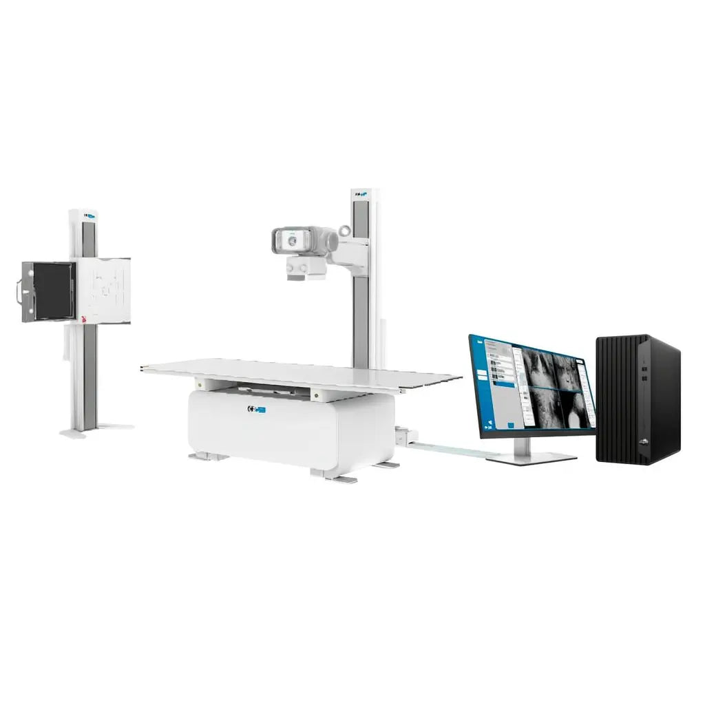 Equipo de rayos X de alta frecuencia digital de 500mA/125kVp 40KW columna piso con freno, bucky de pared, flat panel 14x7" generador de alta frecuencia