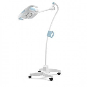 Lámpara de examen LED GS-900 con pedestal de la marca Beracah Médica, diseñada para procedimientos médicos y exámenes.