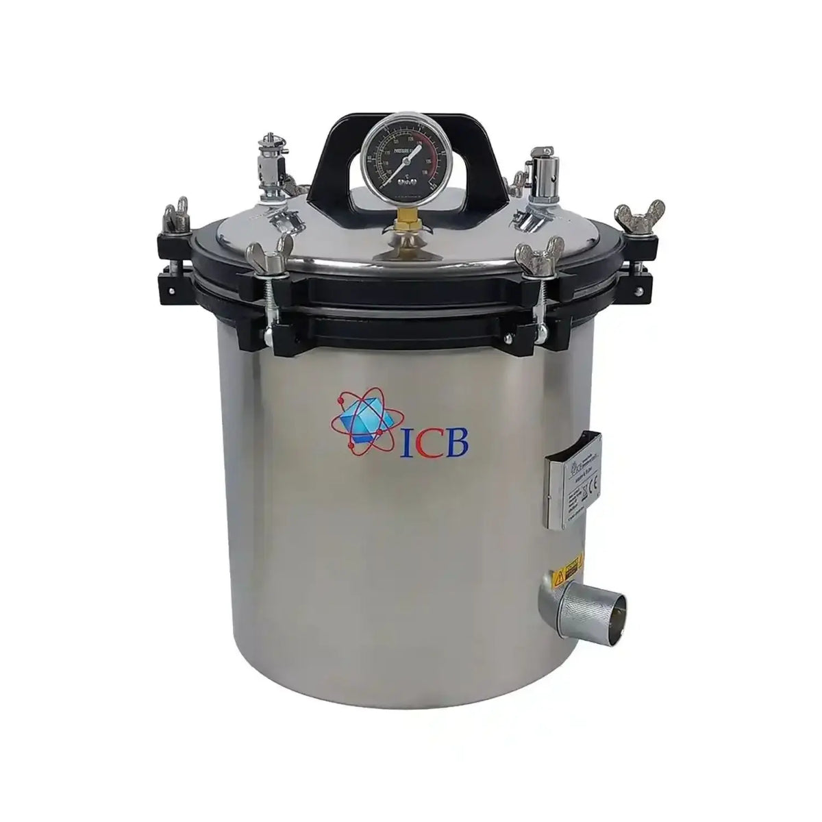 Autoclave de 18 litros Beracah Medica con llave mariposa, placa tamiz y tambor para esterilización eficiente.
