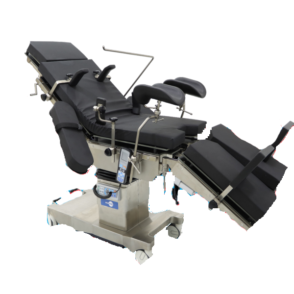 Mesa de operaciones electrohidráulica Beracah Medica con soporte en pierna y capacidad de 320/265 kg, diseñada para cirugías.