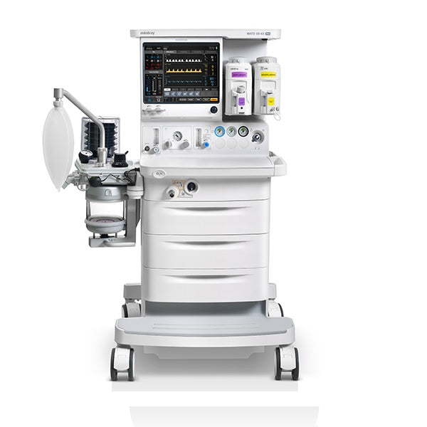 Máquina de anestesia Wato EX65 Pro de Beracah Medica en un quirófano, con pantalla y controles visibles.