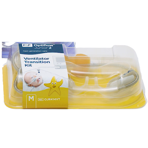 Circuito para ventilador y anestesia Optiflow Junior 2 M de Beracah Medica, interfaz nasal para transición en uso clínico.
