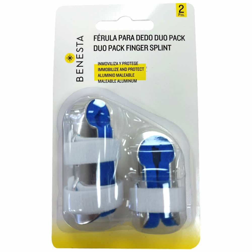 Ferula de aluminio para dedo de la marca Beracah Medica, en paquete doble, utilizada en traumatología y ortopedia.