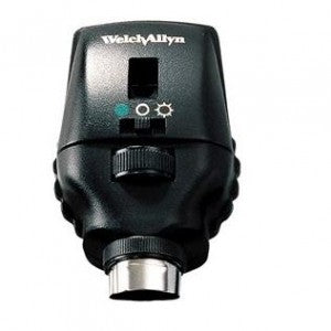 Oftalmoscopio halógeno MSI de 3.5V autostep de Beracah Medica, con lente y botón de encendido en caja de presentación