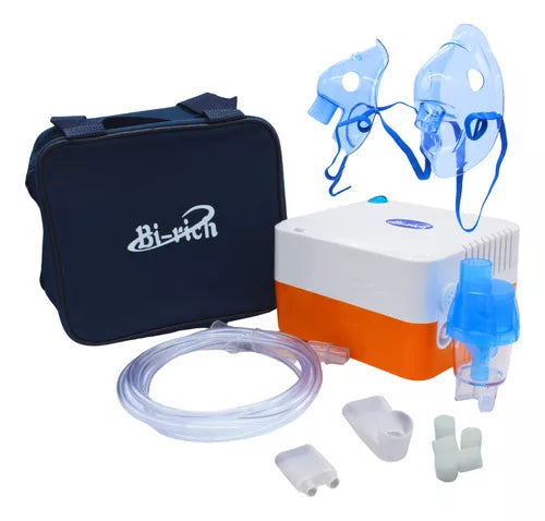 Nebulizador de compresor compacto Bi-rich de color naranja, dispositivo médico para inhalaciones, marca Beracah Medica