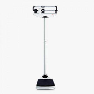 Báscula mecánica de columna Beracah Médica con estadímetro, capacidad hasta 160 kg, en color blanco y estructura metálica robusta.