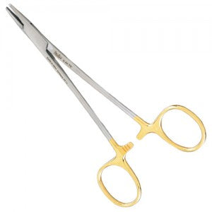 Porta agujas Baumgartner de 5 1/2 pulgadas (14 cm) en tungsteno, diseñado por Beracah Medica, con acabado resistente y duradero.