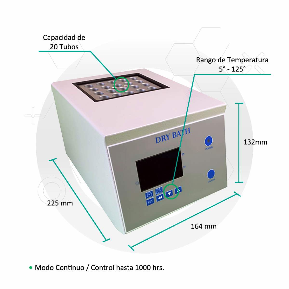 Calentador de fluidos digital Beracah Medica para baño seco de 20 tubos, control digital y pantalla visible.
