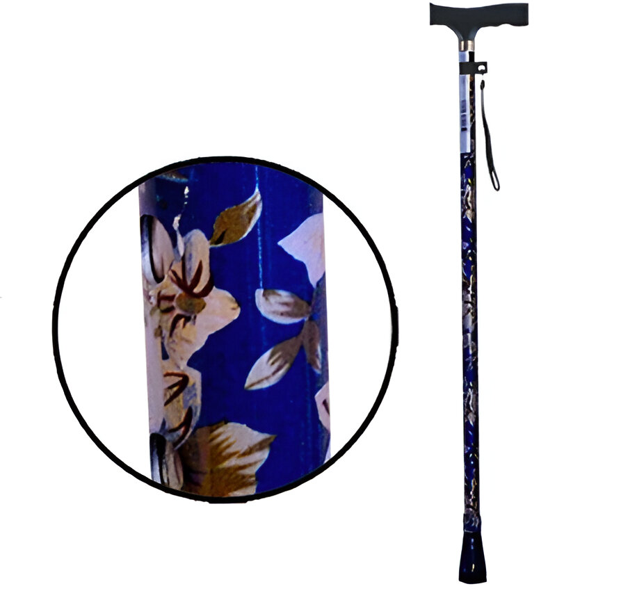 Bastón con mango alemán decorado con flores, de la marca Beracah Médica, con diseño artesanal y detalles florales en la empuñadura.