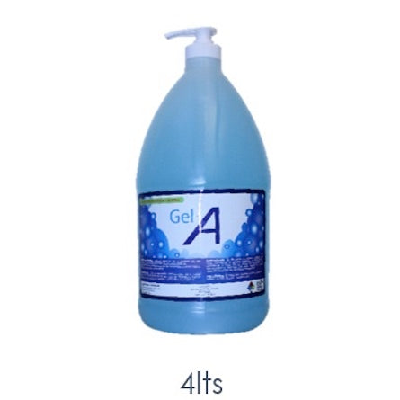 Gel antibacterial biodegradable de 78% para manos en bote de 4 litros de la marca Beracah Medica, con etiqueta visible.