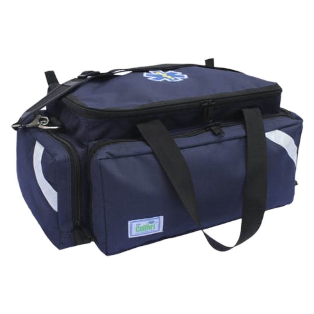 Mochila médica Beracah Medica Trauma II mediana con botiquín de paramédico equipado, con compartimentos y accesorios visibles.