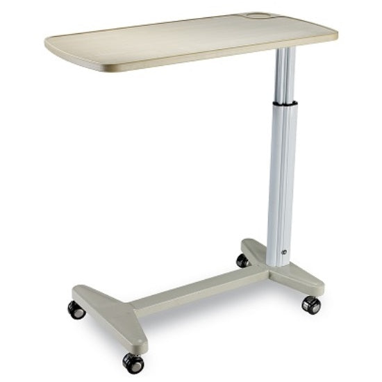 Mesa puente para alimentos de aluminio y ABS con ruedas, ideal para transporte y preparación en entornos de Beracah Medica.