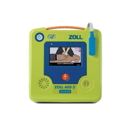 Desfibrilador AED 3 Trainer de Beracah Medica con electrodos CPR Uni-padz para entrenamiento en resucitación.