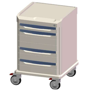 Carro para medicamentos y curaciones Beracah Medica con 4 cajones de 3, 6 y 9 pulgadas, ideal para almacenamiento médico.