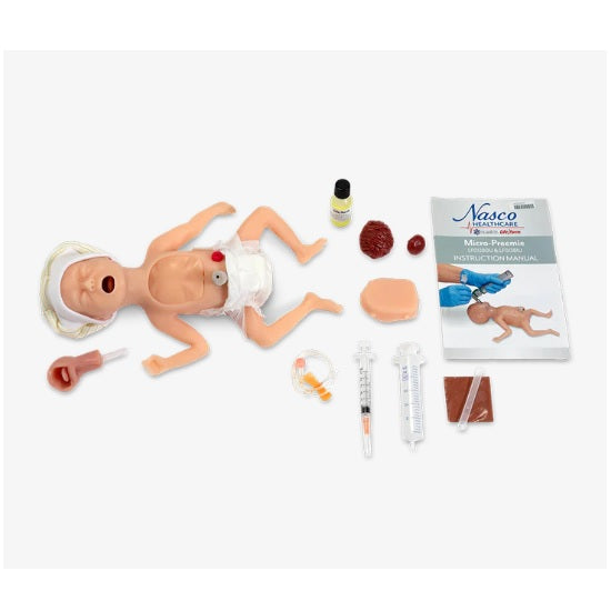 Simulador neonatal Micro-Preemie de Beracah Médica para entrenamiento, modelo para bebés prematuros de 25 semanas.