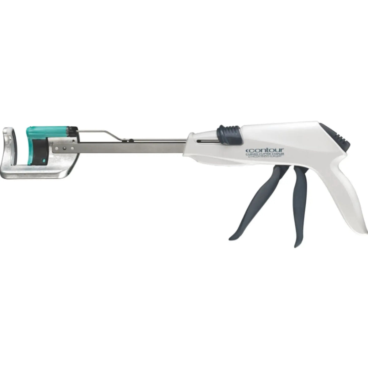 Engrapadora curva cortante Beracah Medica, herramienta de oficina con diseño ergonómico y hoja de corte en color gris.
