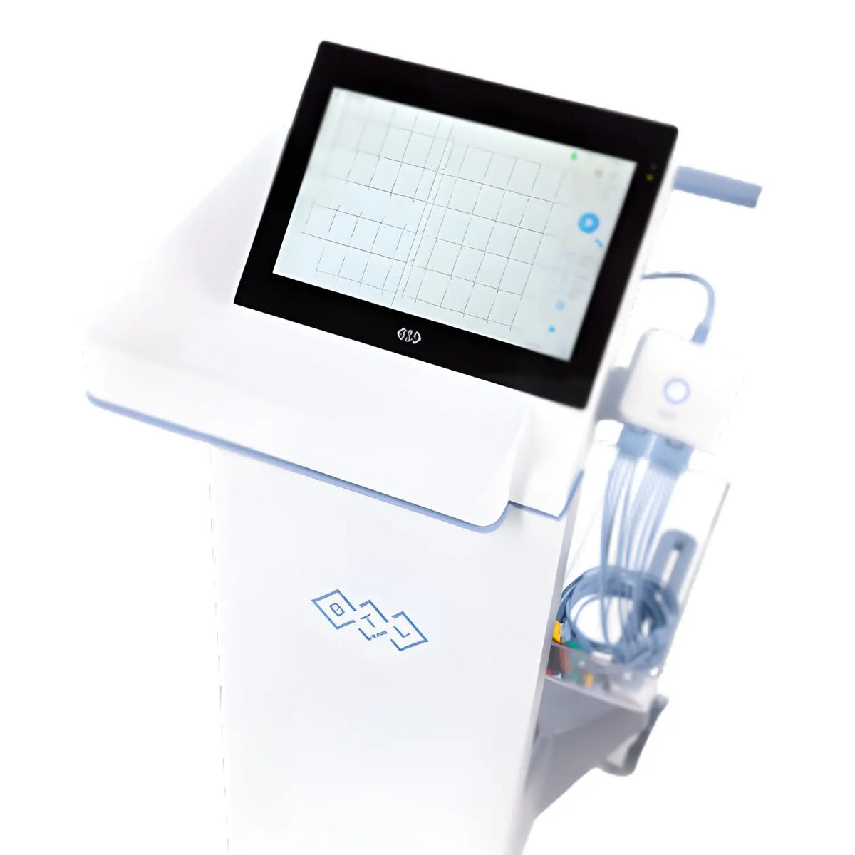Electrocardiógrafo digital de alto rendimiento Beracah Medica Mod. ECG 8 BTL con pantalla y cables para monitoreo cardíaco.