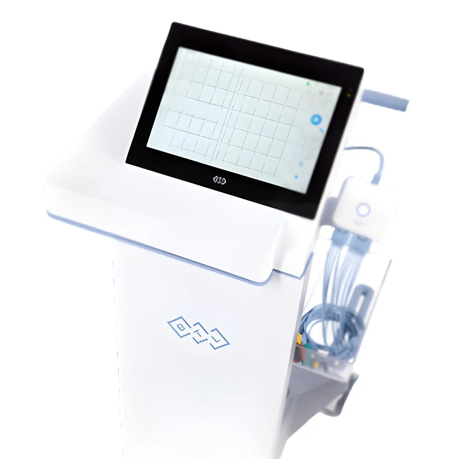Electrocardiógrafo digital de alto rendimiento Beracah Medica Mod. ECG 8 BTL con pantalla y cables para monitoreo cardíaco.