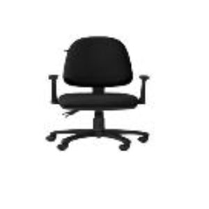 Silla giratoria MSI con respaldo bajo, tapizada en tela y pistón neumático, en un entorno de oficina.