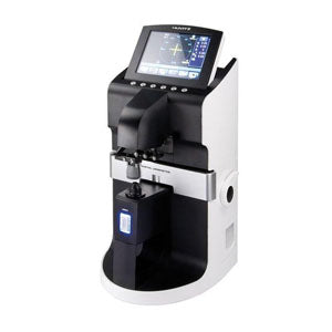 Lupímetro digital de oftalmología Beracah Medica mostrando pantalla y controles en un entorno clínico
