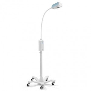 Lámpara de examen LED GS-300 con pedestal de la marca MSI de Beracah Médica, luz brillante y ajustable para atención médica.