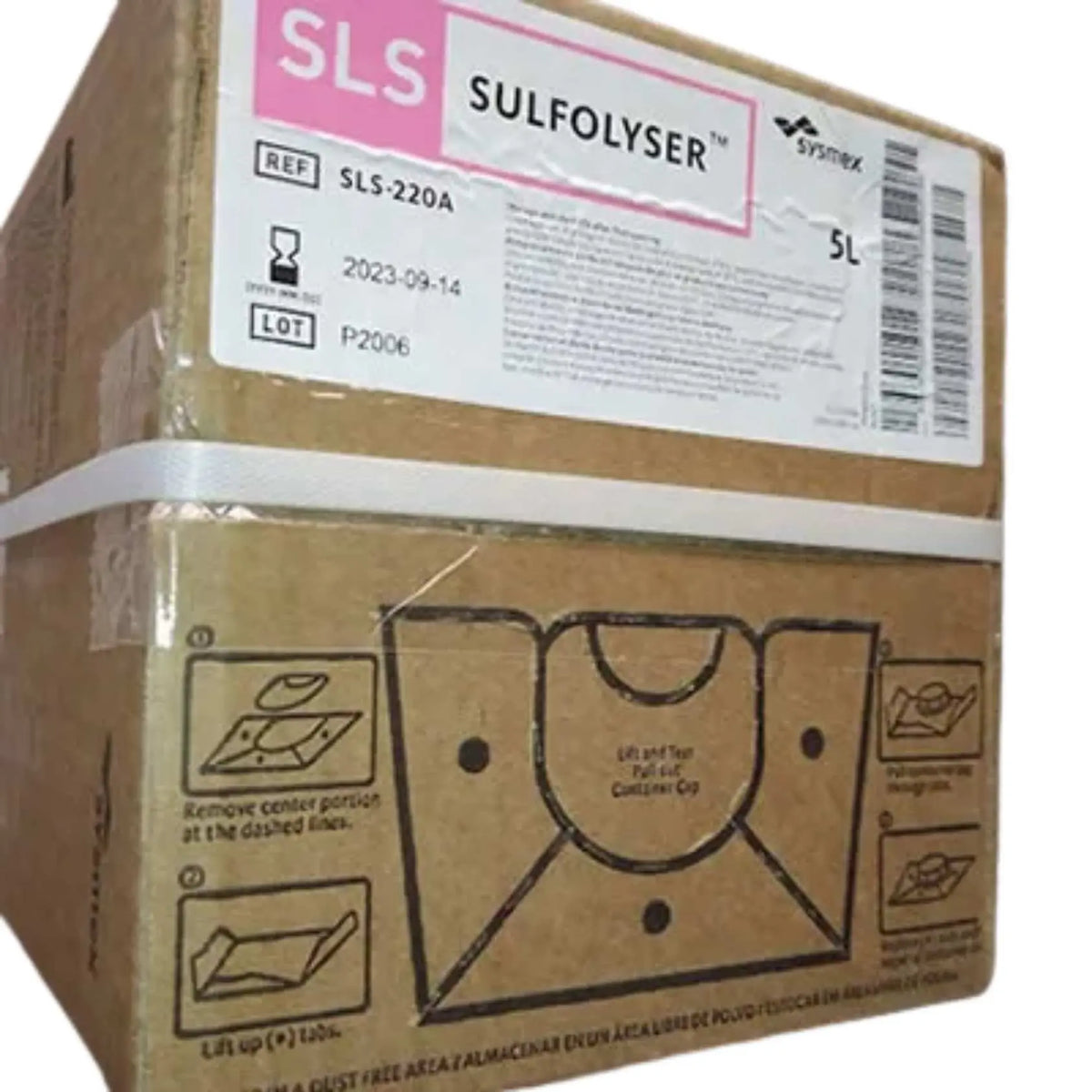 Reagente Sulfolyser Sls-220A de Beracah Medica, accesorio para analizadores de sangre, en envase con etiqueta y tapa blanca