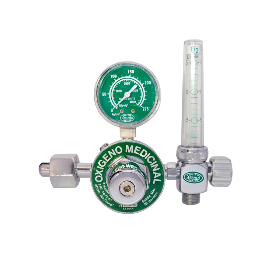Regulador medicinal BC cromado con flujómetro de 0-15 LPM, sin humidificador, para uso en equipos médicos, marca Beracah Médica.