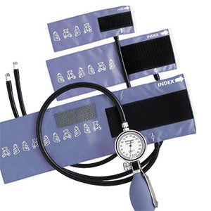 Baumanómetro aneroide babyphon® de 63 mm con 3 brazaletes de velcro azul para niños, lactantes y neonatos, marca Beracah Médica.