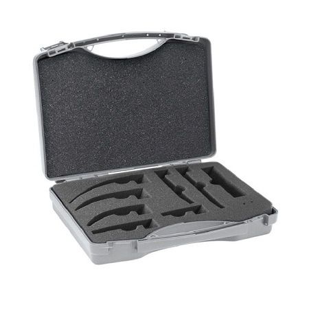 Estuche rígido para set de laringoscopio con 7 hojas y 1 mango, en color negro, de la marca Beracah Medica.