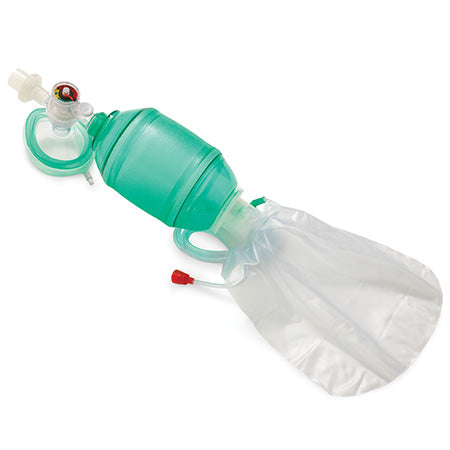 Resucitador adulto desechable de la marca Beracah Medica, con detalles visibles del dispositivo para reanimación.