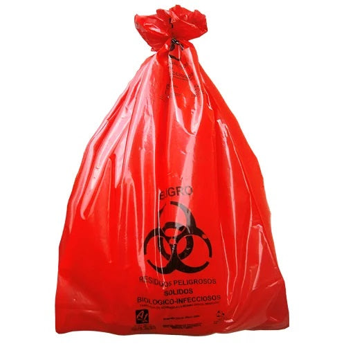 Bolsa de polietileno baja densidad amarilla para residuos biológicos, tamaño 70x90 cm, marca Beracah Medica, caja con 100 unidades.