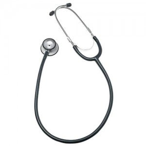 Estetoscopio Duplex adulto en aluminio negro de la marca Beracah Medica, con campana y diagrama visible en la imagen.