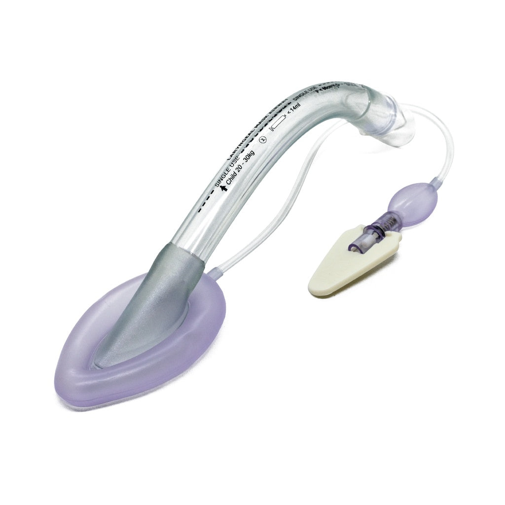 Mascarilla laríngea desechable No.2.5 de PVC de Beracah Medica, diseñada para procedimientos médicos de vía aérea.