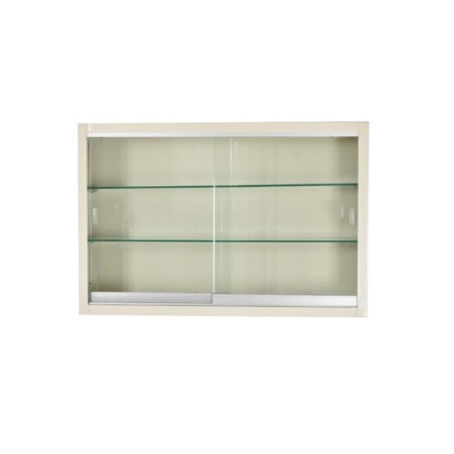 Vitrina contramuro esmaltada MSI de 90 cm de Beracah Médica, con puertas de vidrio y estructura blanca brillante.