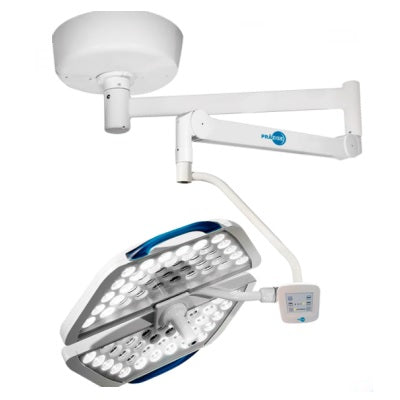 Lámpara para quirófano sencilla Beracah Medical modelo PRZ-1-LOW LED con iluminación de 160,000 luxes en techo, vista desde abajo