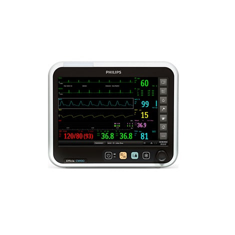 Monitor para paciente Beracah Medica EFFICIA CM100 con pantalla de 10", ECG, temperatura, SpO2, PANI y respiración.