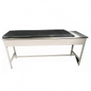 Mesa para atención a recién nacidos de acero inoxidable MSI de 150x60x90 cm con superficie lisa y estructura resistente.