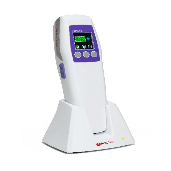 Venoscopio Mod. AV500 de Beracah Medica para localización de venas, mostrando pantalla y dispositivo portátil.