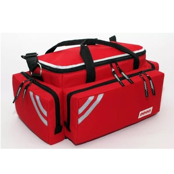 Botiquín mochila de emergencia Medimed vacío en color rojo, ideal para rescate y primeros auxilios, de la marca Beracah Medica.