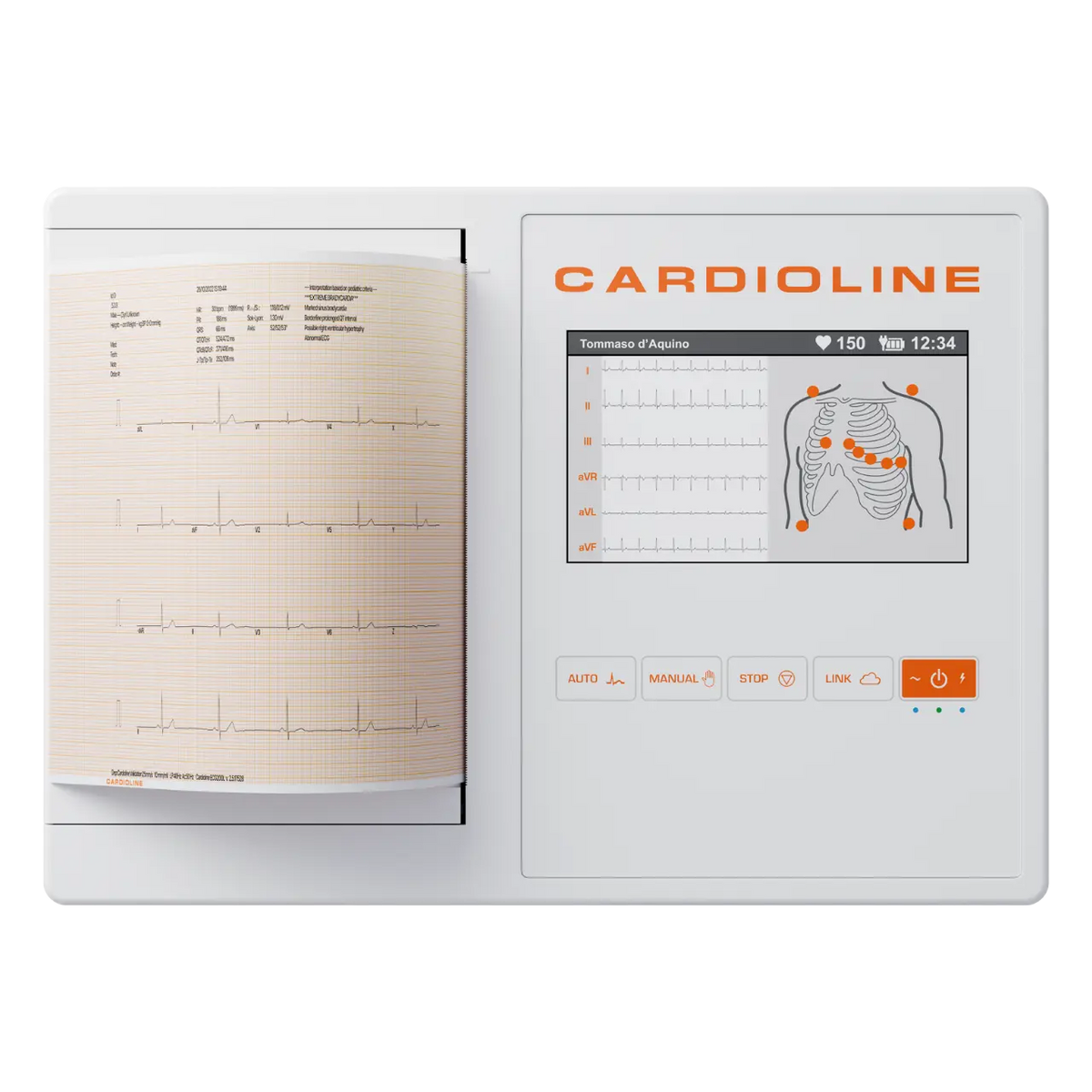 Electrocardiógrafo de 12 canales Beracah Medica modelo 200L con pantalla y cables para monitoreo cardíaco.