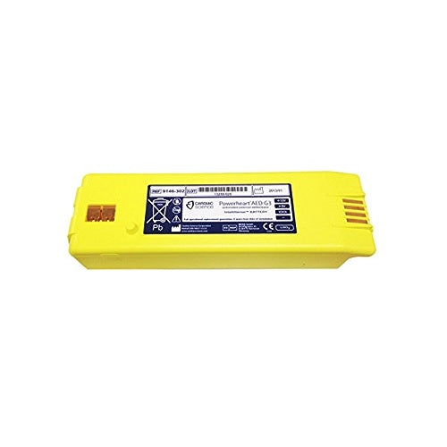 Batería de litio para desfibrilador Powerheart AED G3 de Beracah Medica, vista en la imagen, lista para uso.
