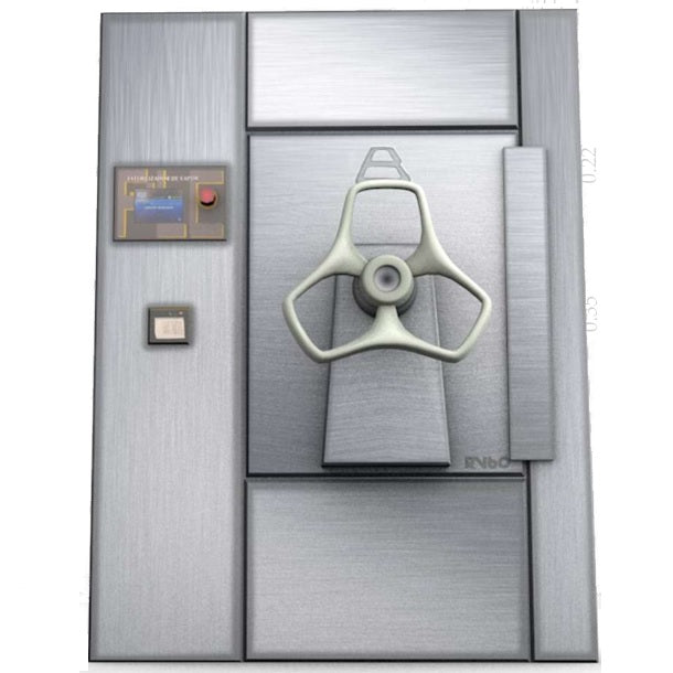 Autoclave de vapor autogenerado Beracah Medica Ceye con puerta abatible y pantalla táctil, capacidad de 650L, dimensiones 60x90x122 cm.