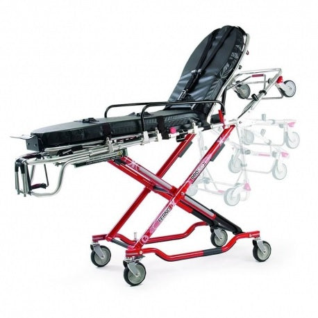 Camilla de tijera para ambulancia Beracah Medica en marco X-Frame Modelo 35X, estructura resistente y portátil.