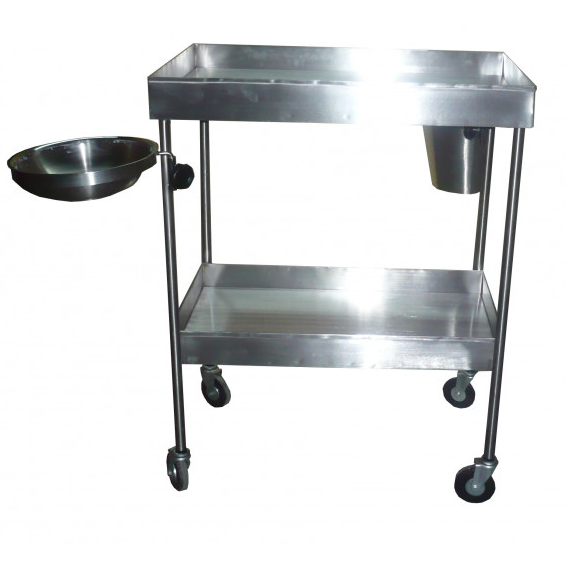 Carro para curaciones con ruedas negras de 3" 80x50x105cm acero inoxidable