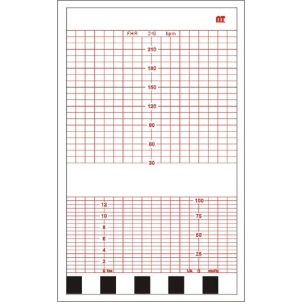 Papel para cardiotocógrafo Beracah Médica en color rojo, 15.2 x 9 cm, paquete de 10 unidades, material para monitor cardiaco.