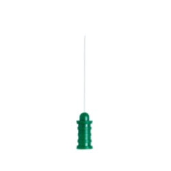 Electrodo de aguja monopolar desechable Neuro-Line de 38 x 0.45 mm en caja con 40 pzas, color verde para electromiografía.
