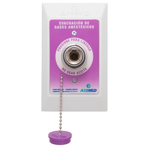 Toma para pared Beracah Medica enchufe rápido tipo NFPA para evacuación de gases, instalada en pared.
