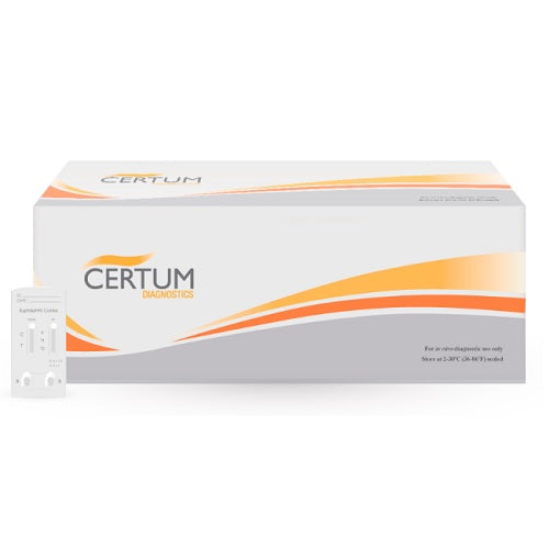 Prueba de detección de anticuerpos para sífilis y VIH en cassette, caja con 25 pruebas de la marca Beracah Medica.