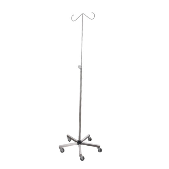 Porta sueros para venoclisis MSI de acero inoxidable Base Quintuple, sistema de soporte para sueros médicos, marca Beracah Medica.