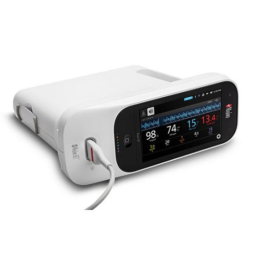 Oxímetro de pulso de escritorio Beracah Medica RAD-97 con sensor RD SET-DCI, muestra pantalla digital y sensor incluido.